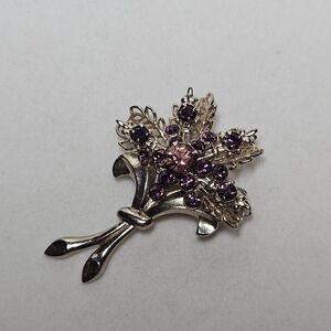 "4 for $20" Vintage Gold Bouquet Brooch with Purple Rhinestones